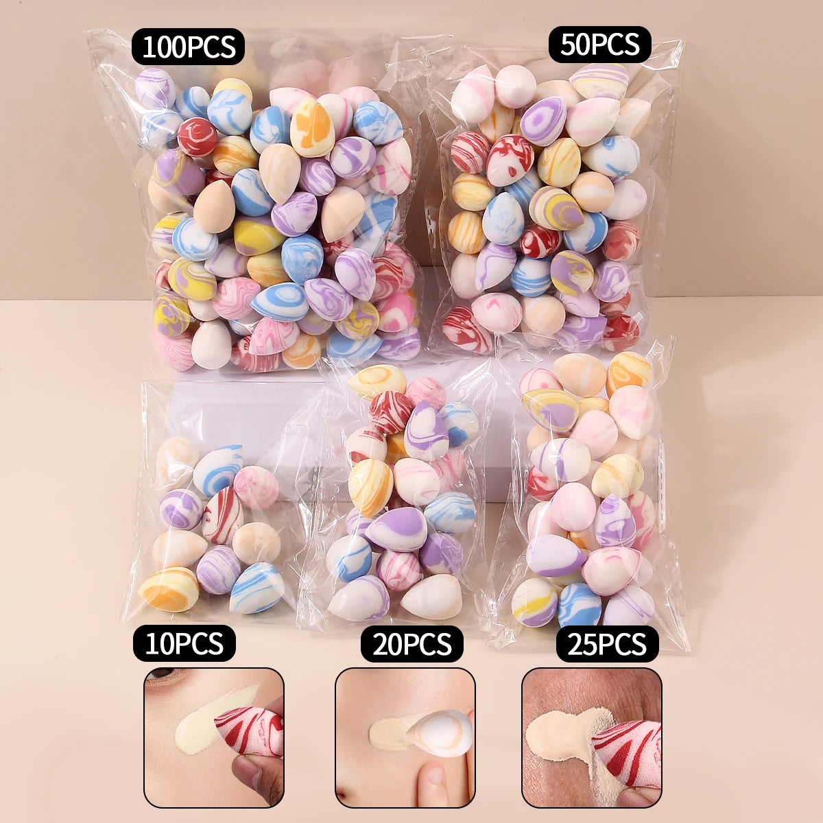 10/20/25/50/100PCS Cute Candy Makeup Sponges - Rainbow Blending Set for Foundation & Concealer, Girls Holiday Gift Vue