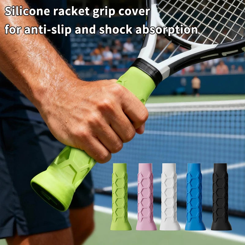 Reusable Silicone Racket Grip Sleeve Anti-slip Shock Absorbing Handle Cover for Tennis Badminton Rackets Vue