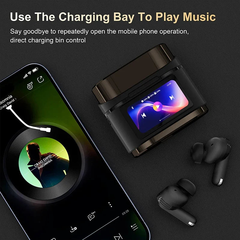 Wireless Earphones Smart Digital Display Touch Screen Bluetooth Headset Supports ANC ENC Active Noise Reduction Headphones Vue