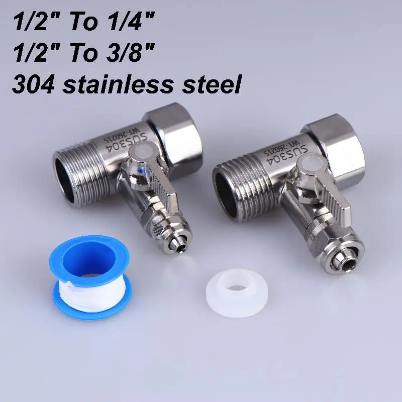 1 Set RO Feed Water Adapter 1/2 to 1/4 3/8 Inch With Shut Off Valve Long Lasting Brass for Under Sink Filter Vue