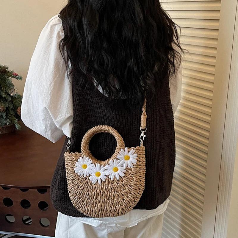 Handwoven Straw Shoulder Bag For Women Rattan Half-Moon Beach Handbag Aesthetic Summer Hollow Out Crossbody Bag Female Vue