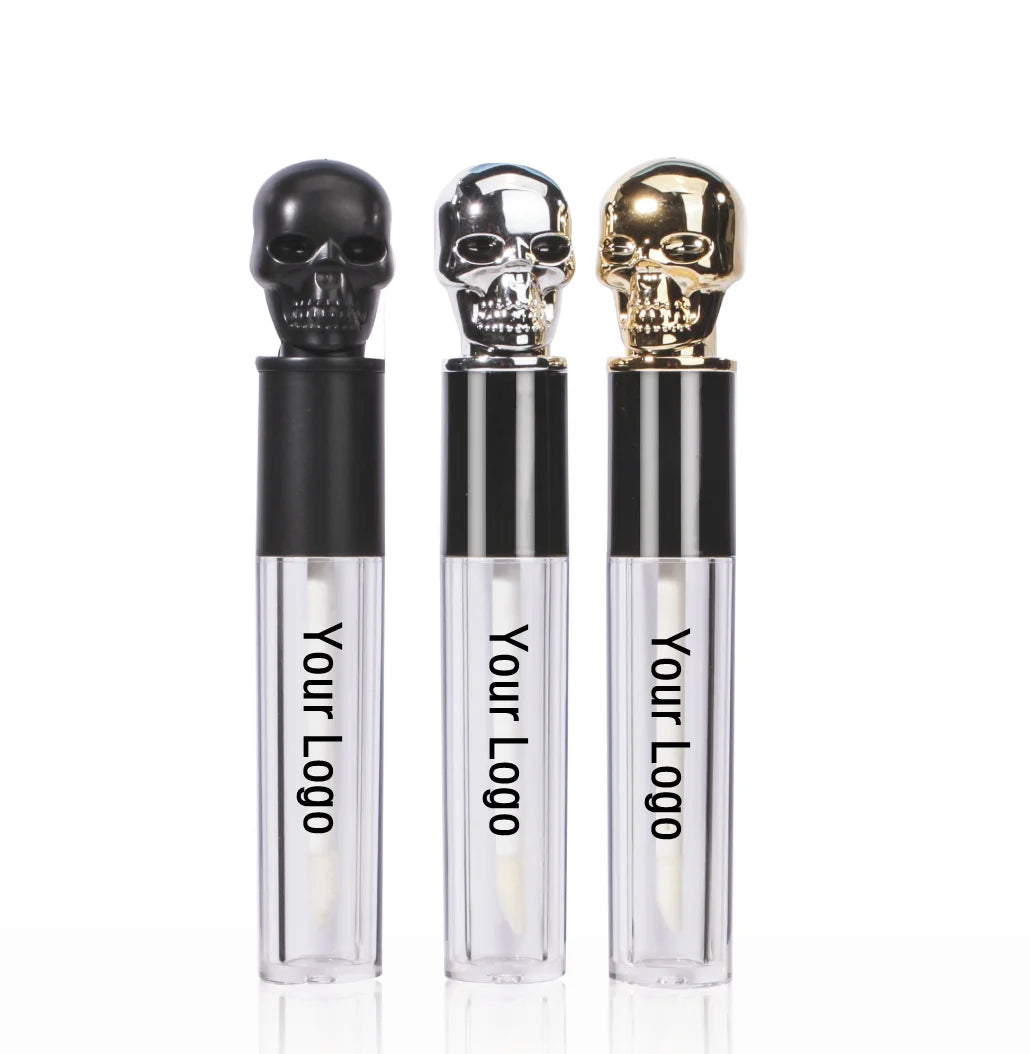 Custom Lip Gloss Tubes Unique Skull New Design Round Bottle Makeup Applicator Plastic Cosmetic Empty Lip Oil Package 50pcs Bulk Vue