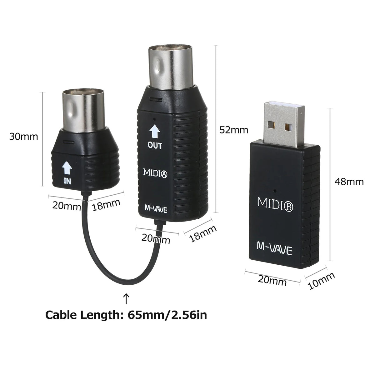 M-VAVE MS1 Mini Wireless Transmission System MIDI System MIDI Wireless Adapter Plug and Play Support for Devices Vue Black
