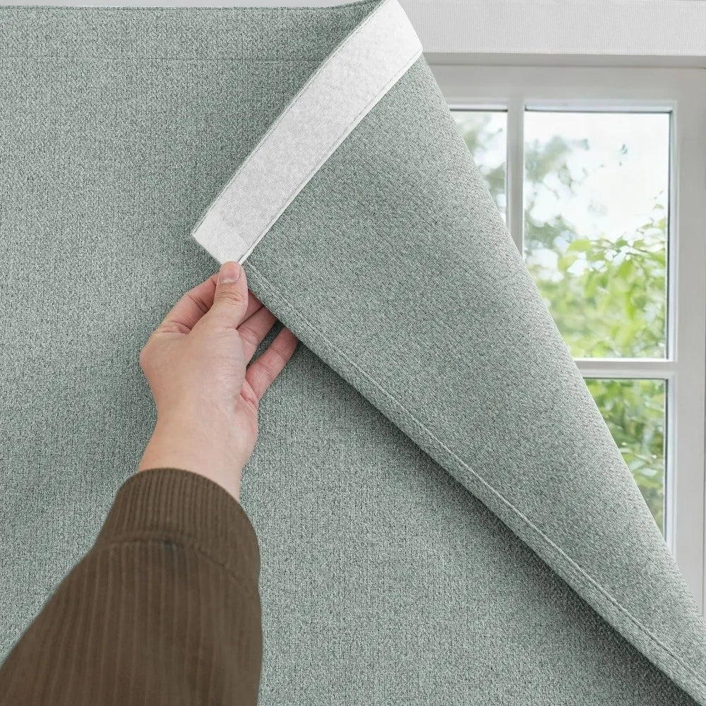 Self-Adhesive Blackout Curtains Light Blocking UV Protection Magic Tape Curtain Dust-proof Imitation Linen Texture Window Shade Vue