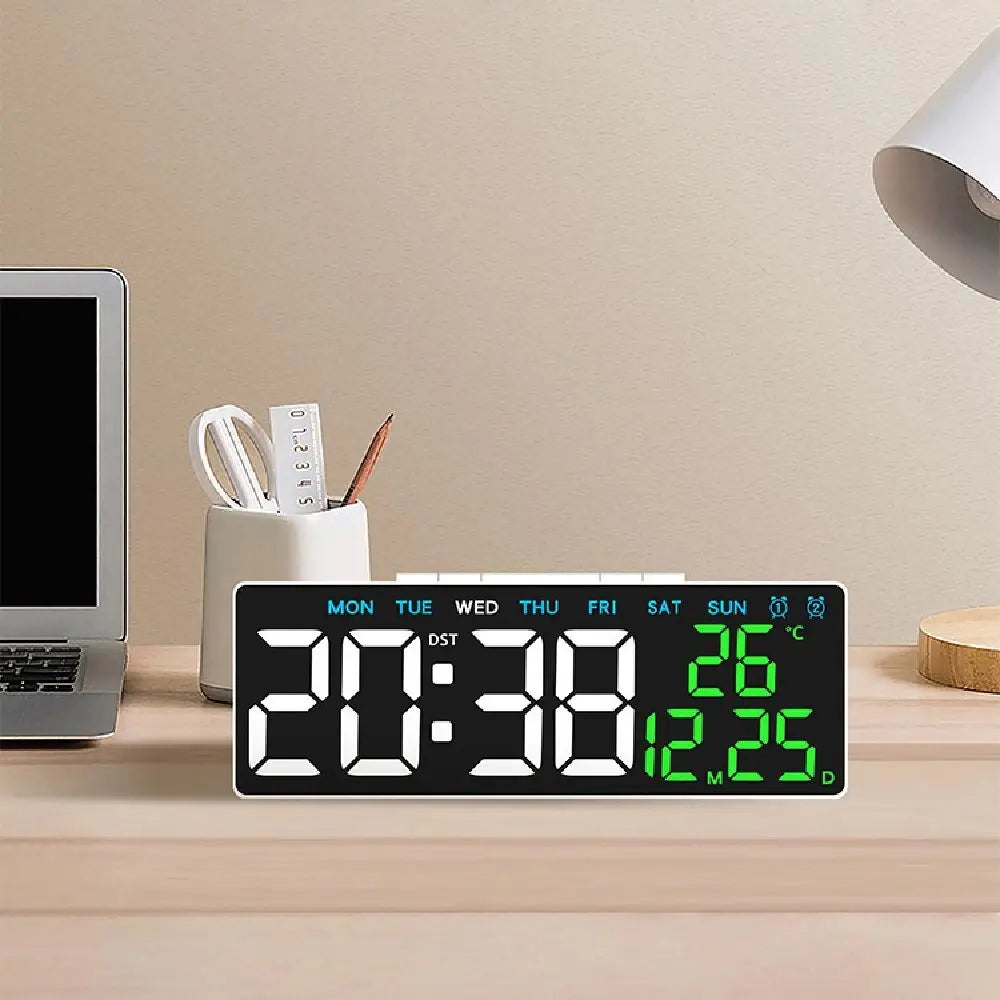 12/24H Format LED Electronic Clock 2 Alarms 3 Levels Brightness Alarm Clock Temperature Display Auto-Dimmer Large Digital Clock Vue