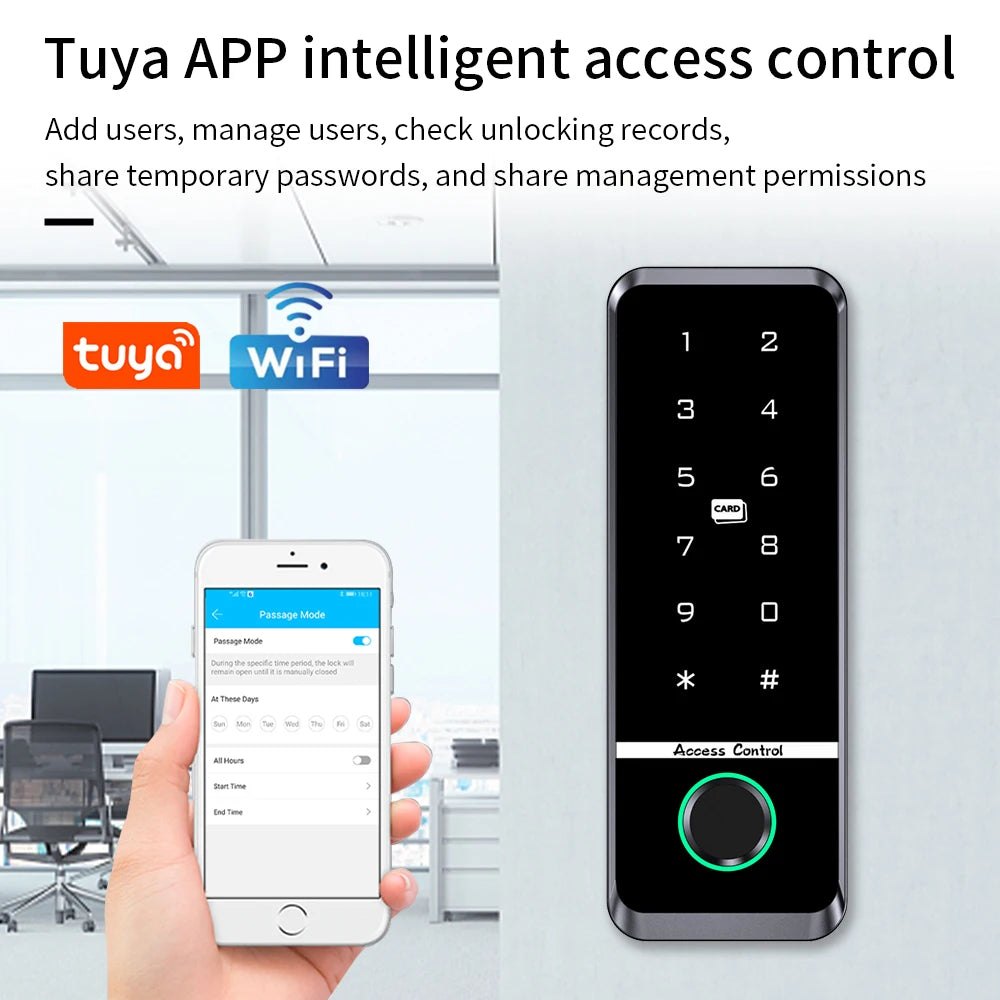 Dual Frequency WiFi Tuya Access Control Keyboard Fingerprint Door Lock ID+IC Card Reader Controler Keypad Waterproof Door System Vue