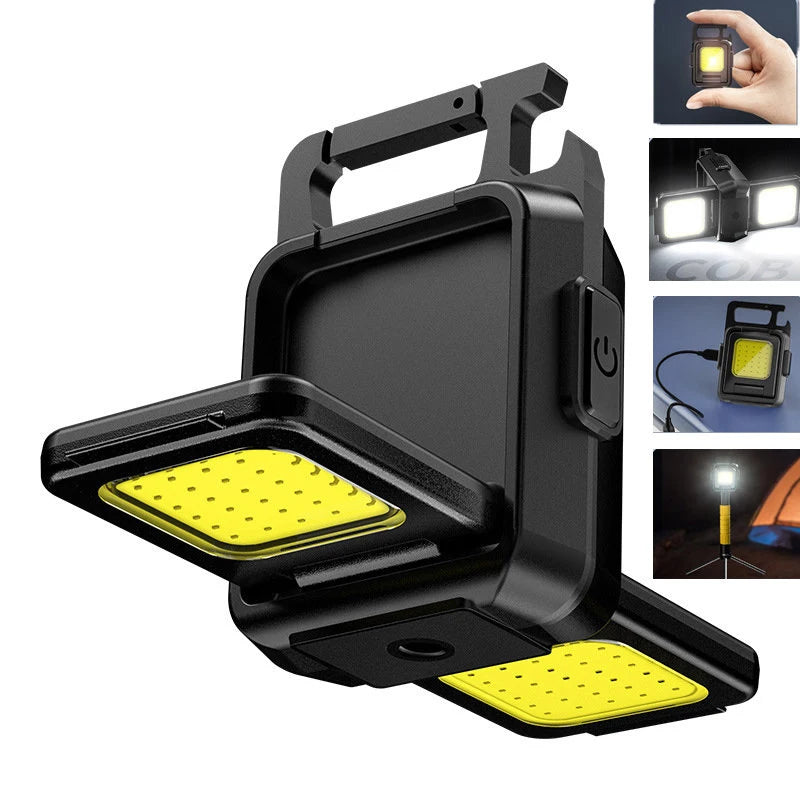 Small Led Flashlight Keychain Light USB Rechargeable Torch Work Light Multifunctional Portable COB 90 ° Rotation Camping Lantern Vue 12GZD-Black