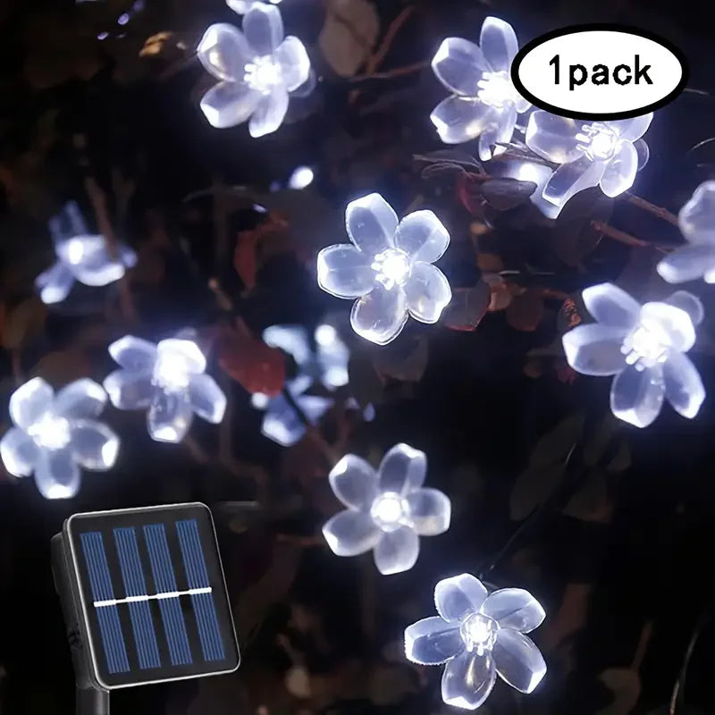 2025 Solar Flower String Lights 200LEDS Waterproof Solar Powered Fairy Lights 8 Modes Decorative Lights for Patio Fence Wedding Vue white 12M 100LED