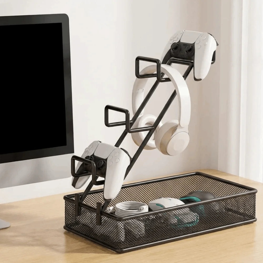 Practical Iron Game Controller Holder Multi-Tier Large Capacity Gamepad Storage Rack Space Saving Headphone Hanger for Home Vue
