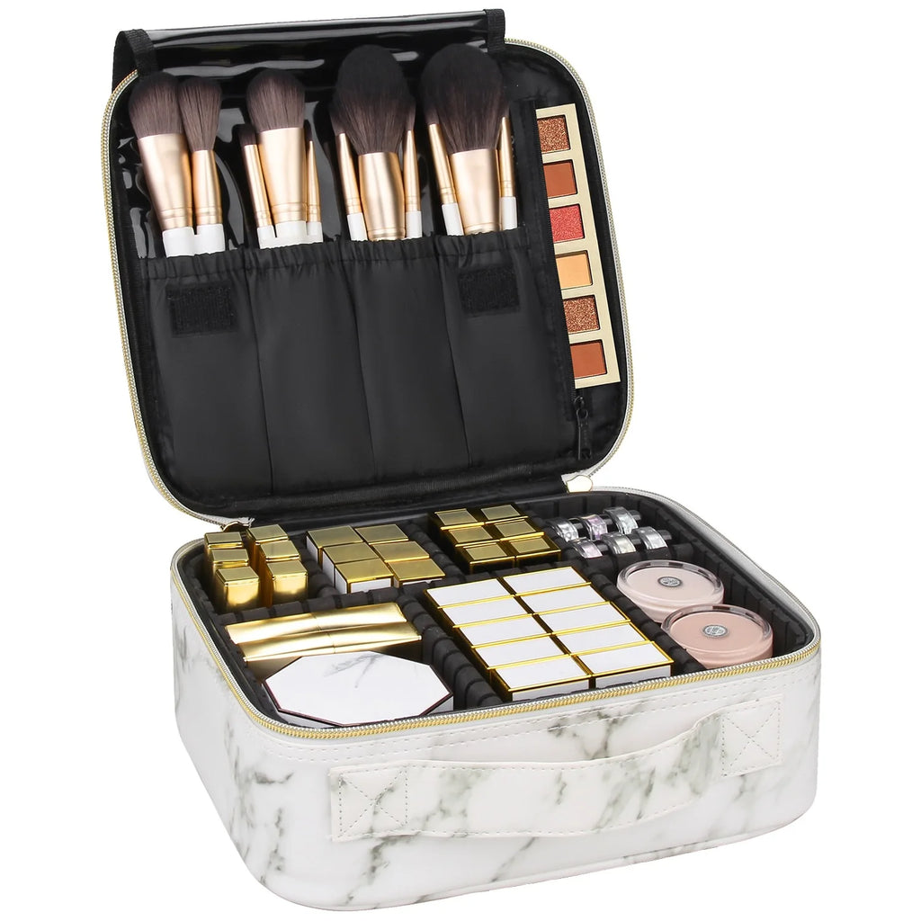 PU Makeup Bag Marble Pattern Portable Large Capacity Makeup Storage Bag Multi functional Travel Makeup Toolbox Vue