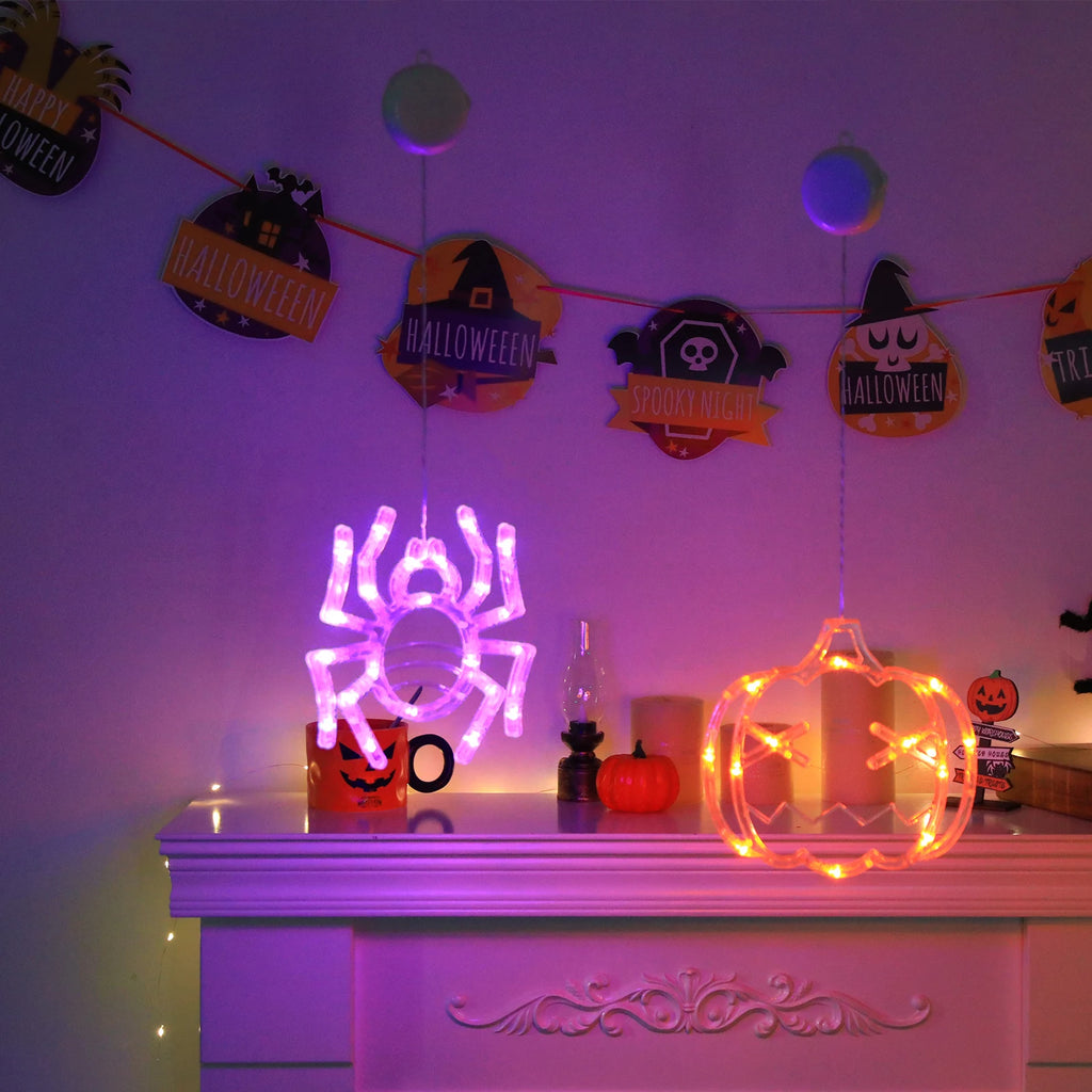 Multicolor Halloween Pendant Lights, Pumpkin Spider Witch Hat Hanging Lights, Suction Mount Design for Haunted Atmosphere Decor Vue