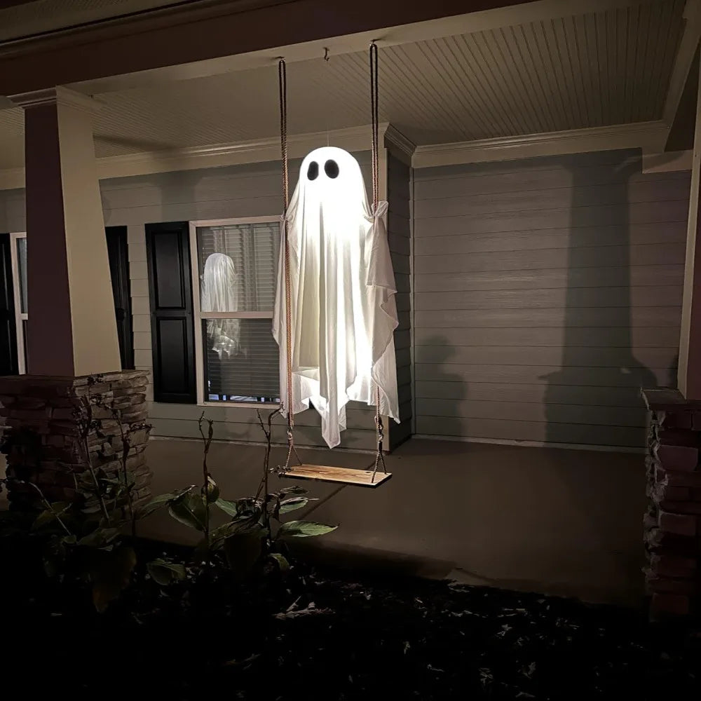 Luminous Halloween Hanging Swing Ghost Remote-controlled Adjustable Brightness Lighted Swing Ghost Pendant LED Large Vue