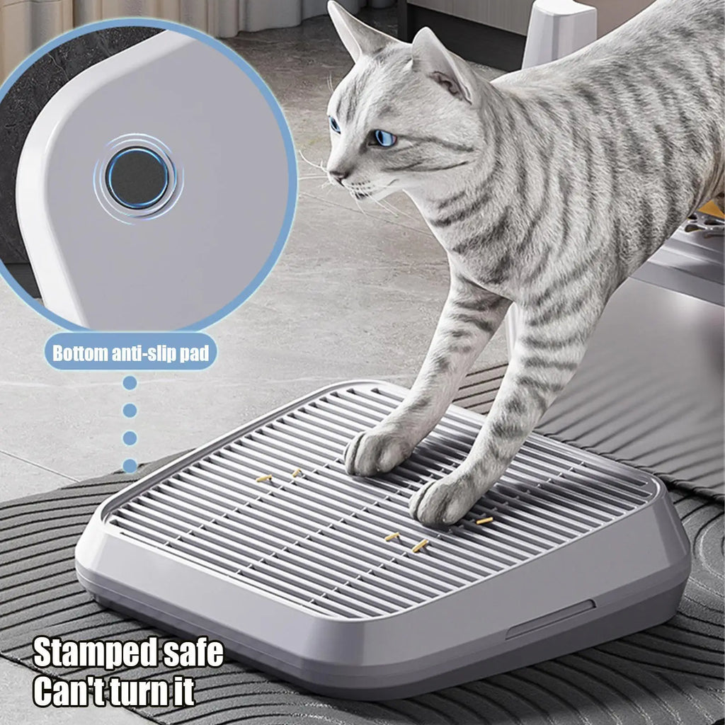 35x31cm Function Litter Box Step Cat Litter Catcher Mat Ramp Double Layer Elevated Tray w/ Filter Non-Slip Trapper Easy Cleaning Vue