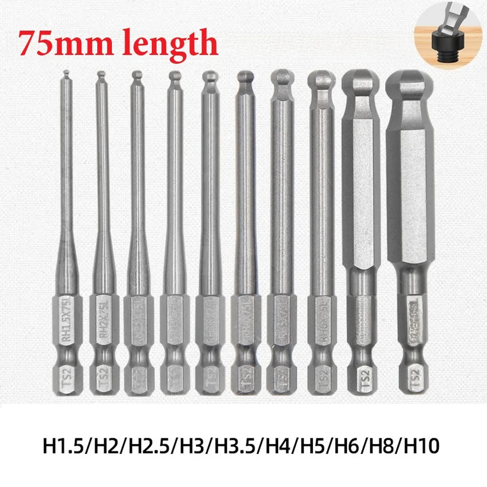 10pc Magnetic Ball Head Hex Screwdriver Bit Set – 75mm 1/4" Shank Screwdriver Bit Set Vue