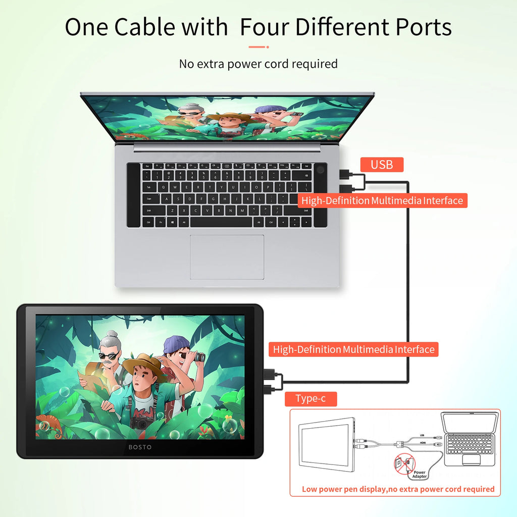 BOSTO 12HD-A H-IPS LCD Graphics Drawing Tablet Monitor 11.6 Inch Size 1366x768 Display 8192 Pressure Level Passive Technology Vue