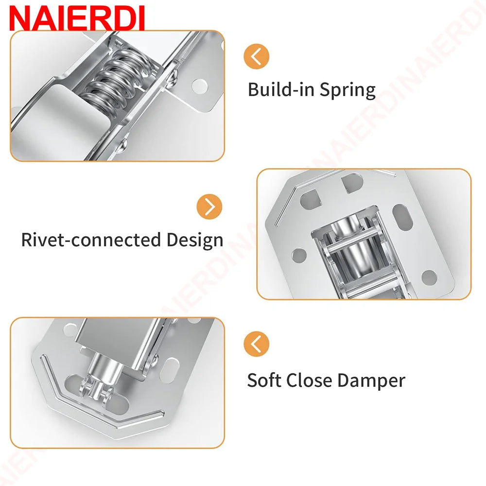 NAIERDI 4 Pack 90 Degree Soft Close Spring Hinges,No Pre-drilled Noiseless Hidden Concealed Cabinet Hinge Furniture Hinge Vue