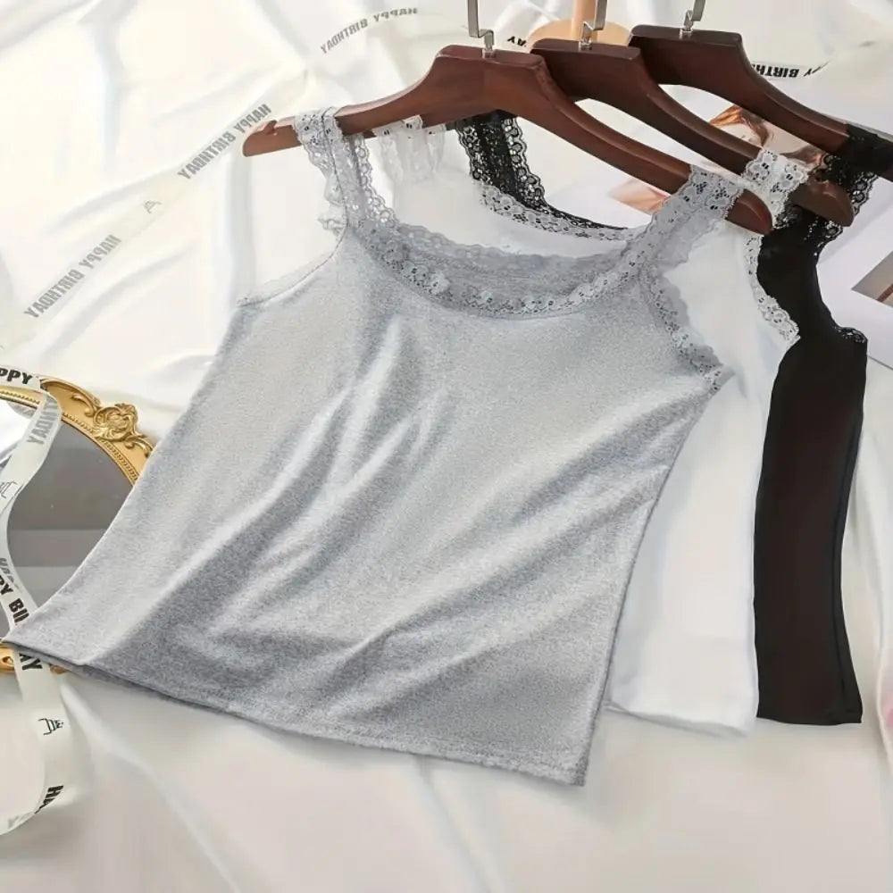 Casual U Neck Summer Tank Tops Sleeveless Lace Cami Shirt Underwear Vue