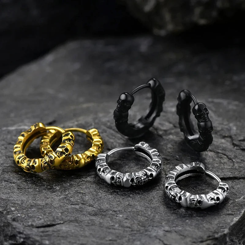 Huitan Skull Hoop Earrings – Unisex Hip Hop Fashion Hoop Earrings Vue