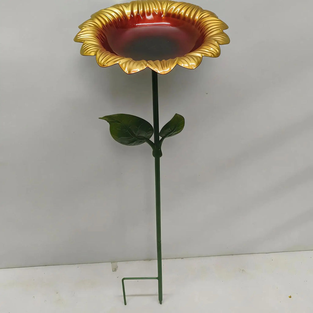 metal Outdoor Standing Bird Bath Sunflower Pattern Decorative Water Feeder Bowl Attractive Garden Decor for Hummingbird Finch Vue