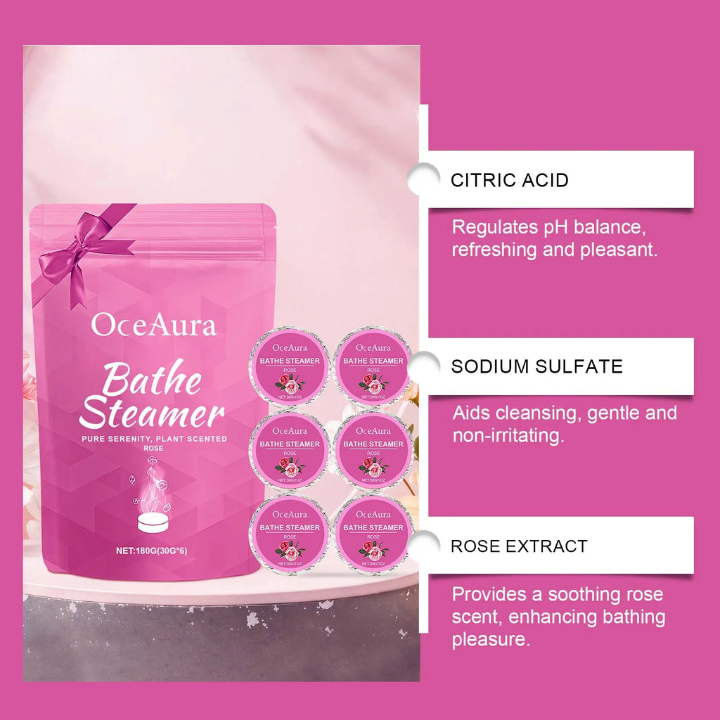 Bath Steam Aromatherapy Tablets - Rose Scented Aromatherapy for Bathing, Gently Cleanses and Comforts the Body Skin Vue