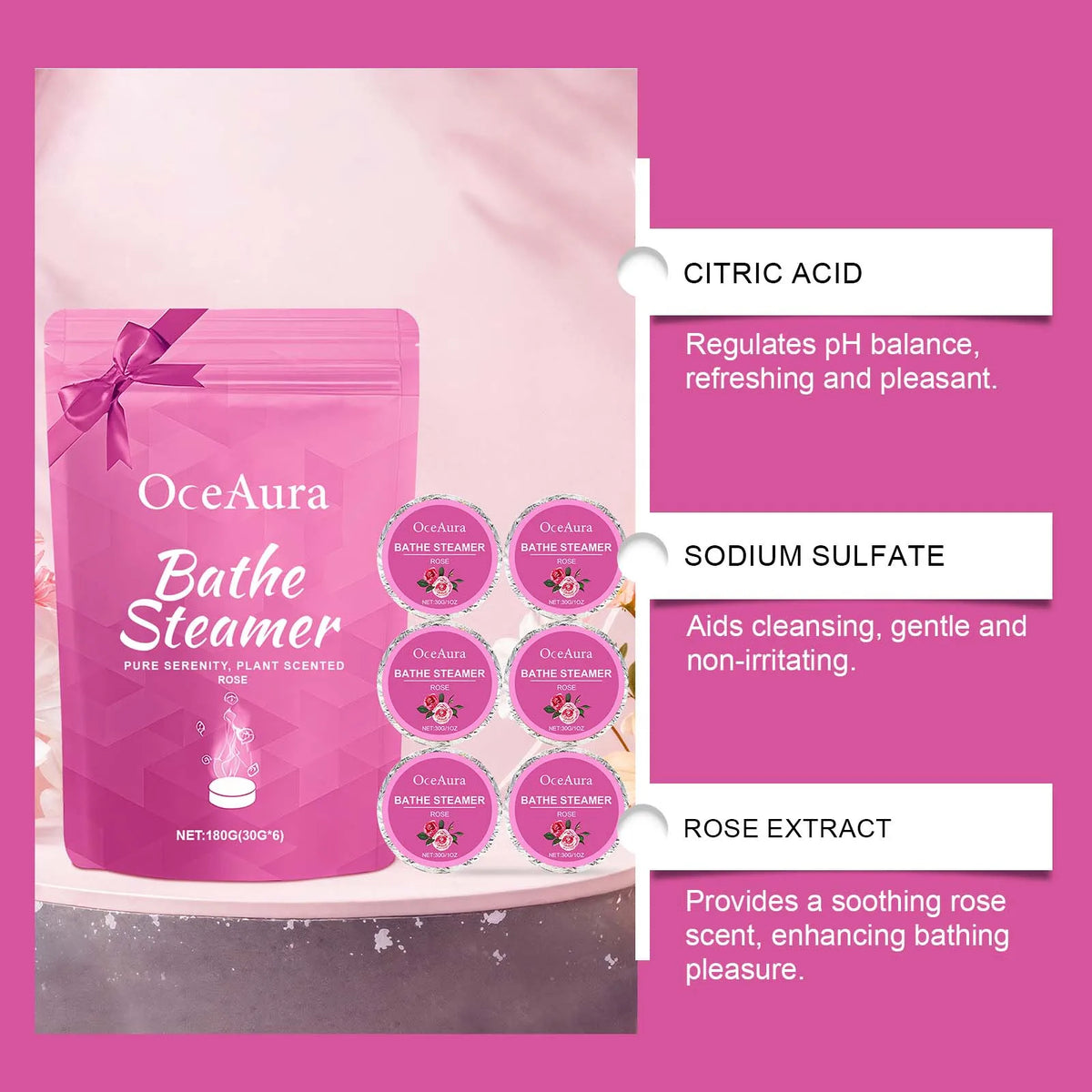 Bath Steam Aromatherapy Tablets - Rose Scented Aromatherapy for Bathing, Gently Cleanses and Comforts the Body Skin Vue