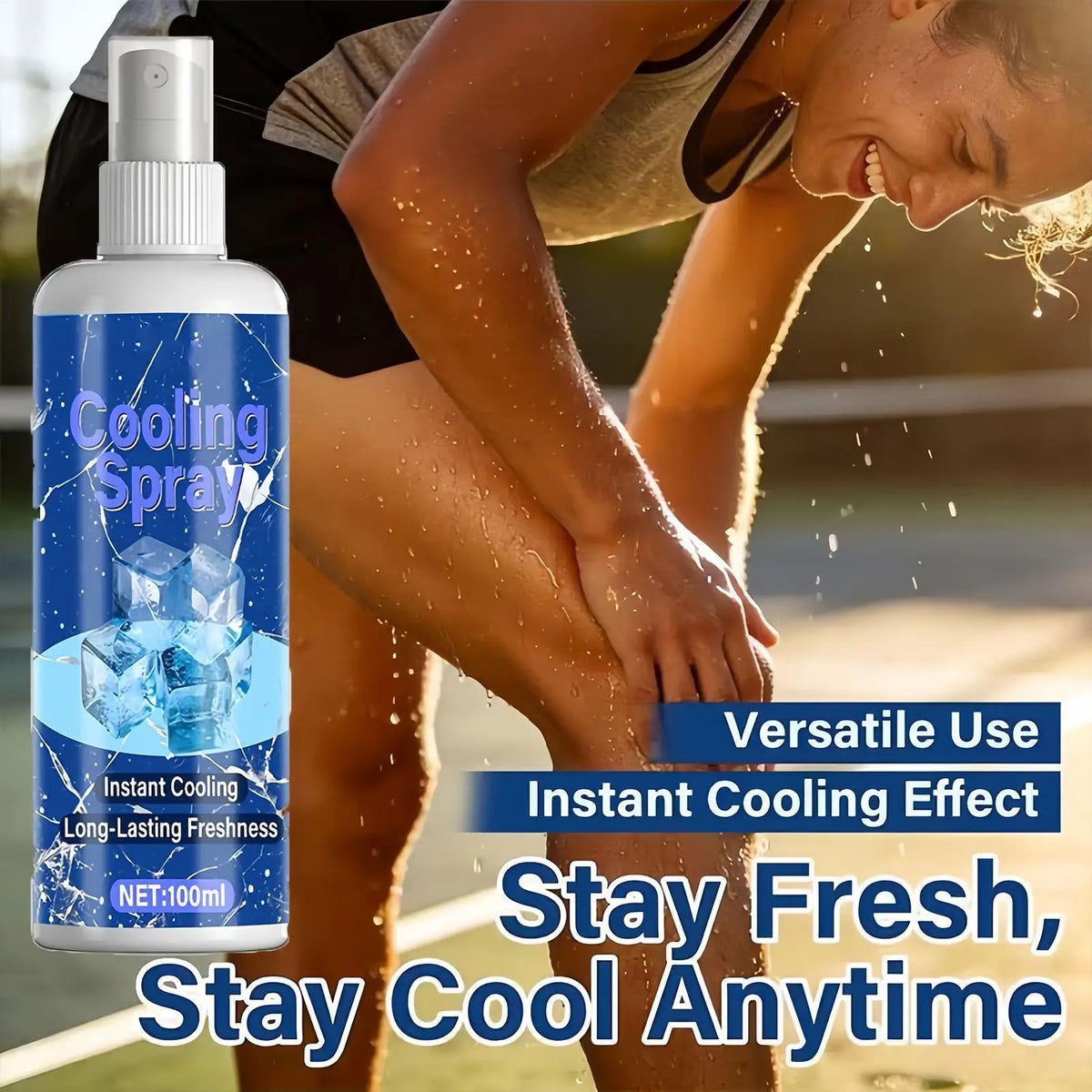Cooling Body Spray 100ml Summer Refreshing Non Greasy Hot Weather Heat Relief Freezing Spray for Outdoor Beach Park Picnic Vue