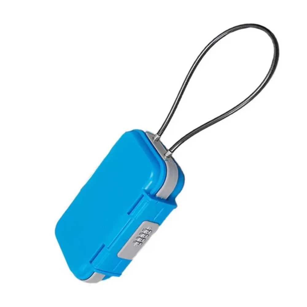 4-Digit Combination Combination Lock Box Solid ABS Material Detachable Steel Wire Storage Box Water Resistance Vue Blue