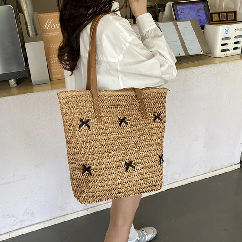 Summer Beach Large Capacity Tote Bag Women Shoulder Handmade Woven