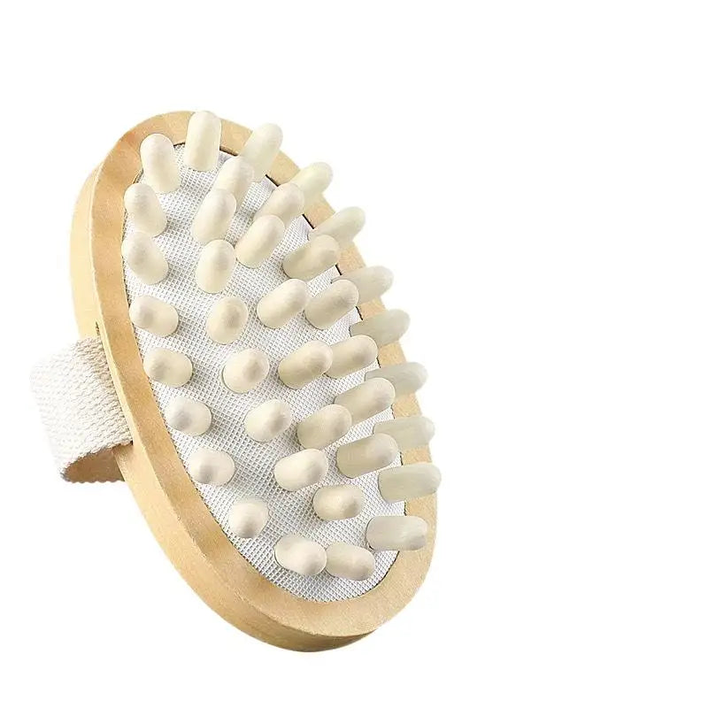 Wooden Body Massage Brush with Smooth Wood Nodes Soft Hand Strap for Muscle Relaxation Exfoliation Spa Vue