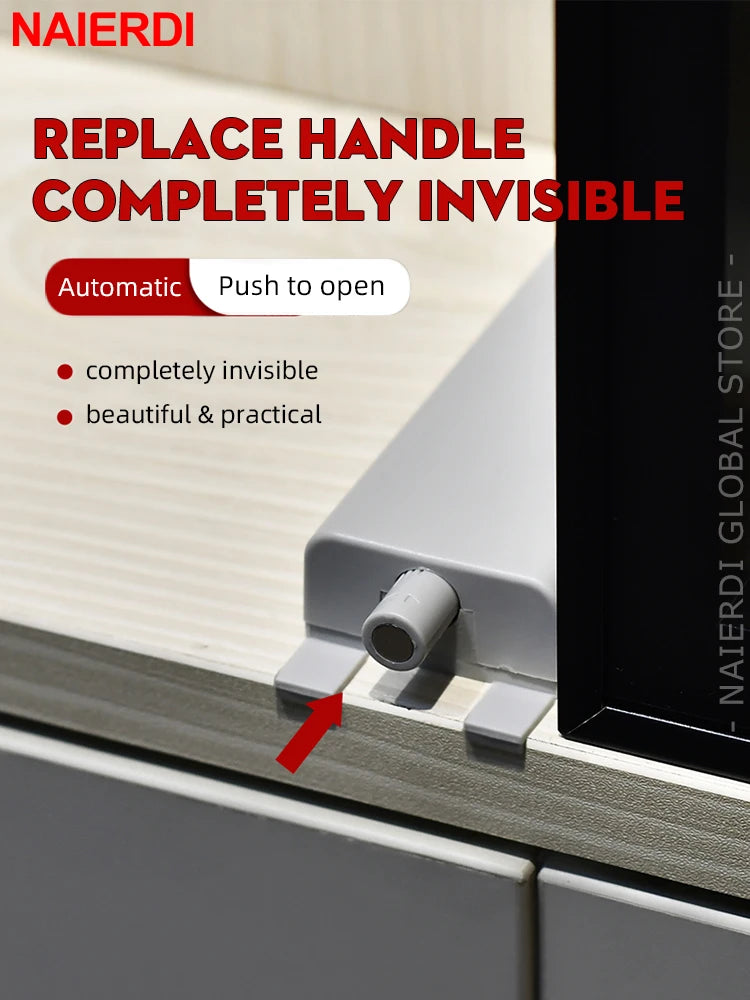 NAIERDI Electronic Cabinet Catches,Cabinet Magnets Door Catch,Heavy Duty Push to Open Magnetic Cabinet Latch,Replacement Handle Vue