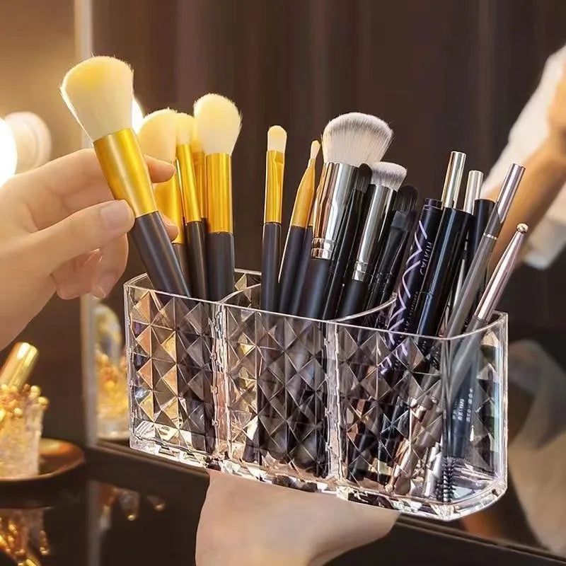 3 Slots Makeup Brush Holder Makeup Organizer Cosmetic Storage Box Lipstick Eyebrow Pencil Display Stand Acrylic Transparent Box Vue