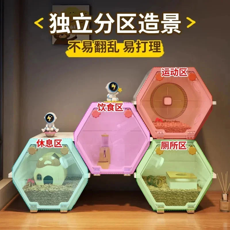 Acrylic Hamster Cage Luxury Villa Enclosure Transparent Pet Breeding Box Complete Set Home Small Animal Habitat Easy Clean Vue