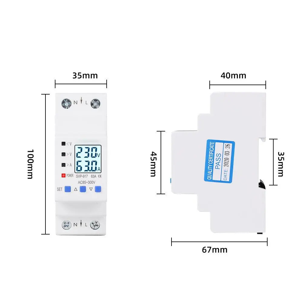 AC85-300V 63A/80A Adjustable Self-recovery Over and Under Voltage Current Limiting Protector Overload Switch Power Display Vue