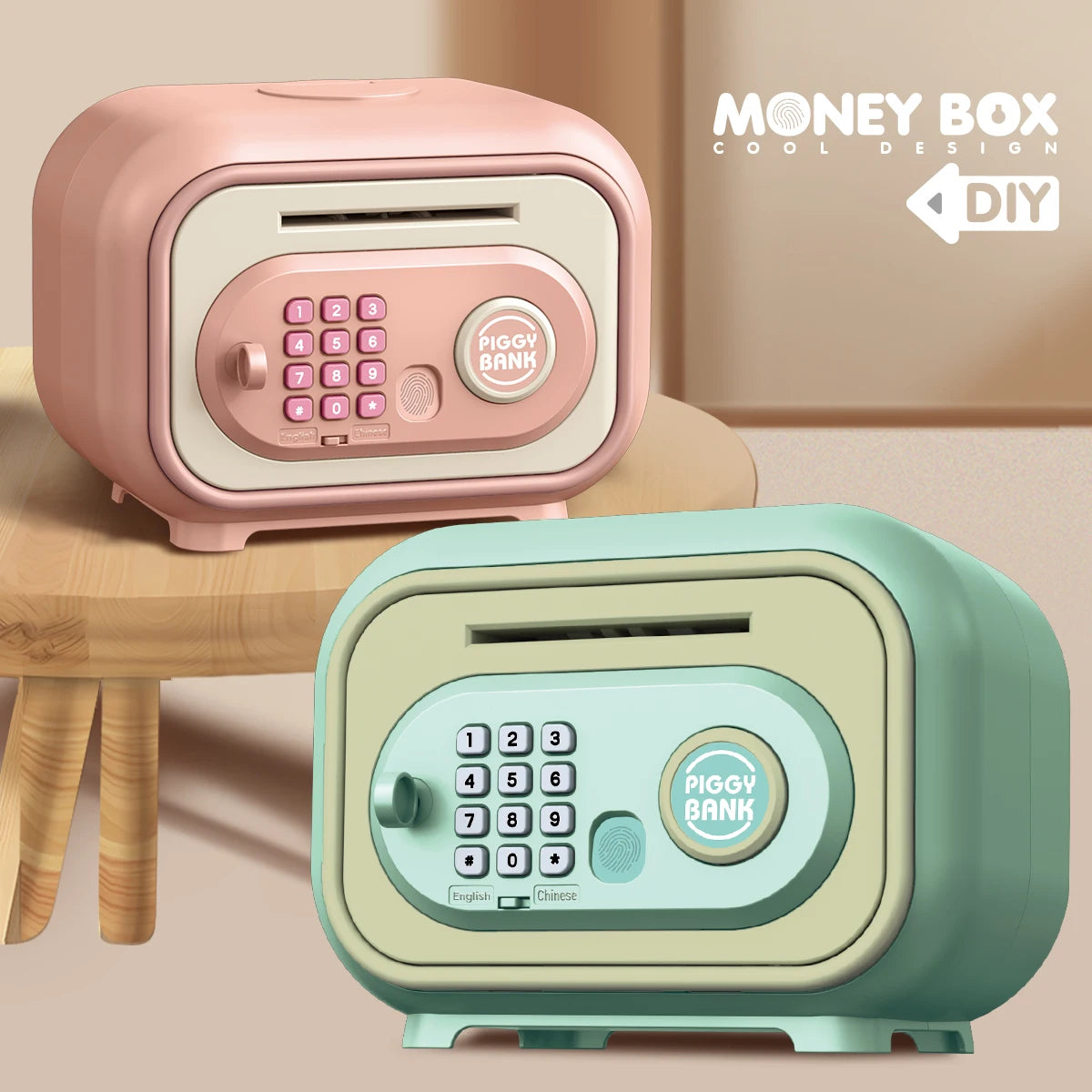 ATM Piggy Bank Toys Money Box for Kids, Large Capacity Simulate fingerprint password unlocking Gifts for boys and girls Vue