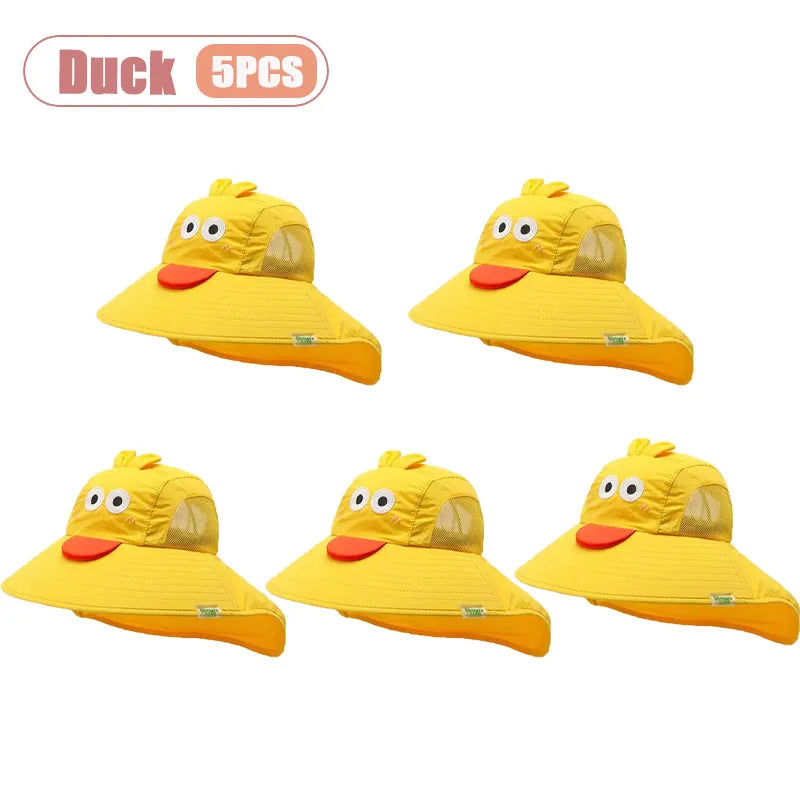 1-10PCS Kids UV Protection Sun Hat Baby Toddler Bucket Hat Wide Brim Breathable Outdoor Cap for Boys Girls Spring Summer Vue Duck-5PCS