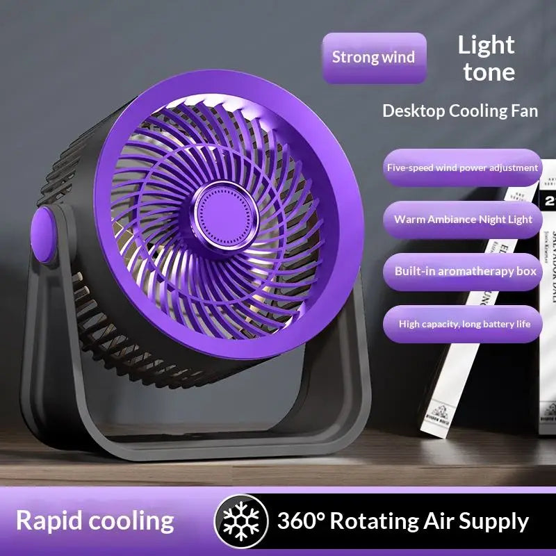 USB Desktop Fan with Aromatherapy Box – 5-Speed, 360° Rotation Desktop Aromatherapy Fan Vue