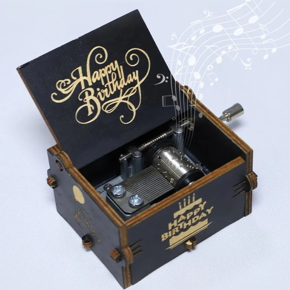 UV Painting Birthday Music Box Retro Laser Engraving Hand Crank Music Box Mechanical Spring Wooden Music Box Holiday Gifts Vue