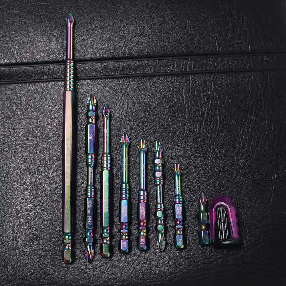 6/8PCS S6 Colorful Titanium Magnetic Batch Head High Hardness Non-slip Cross Screwdriver Bits Precision Impact Vue
