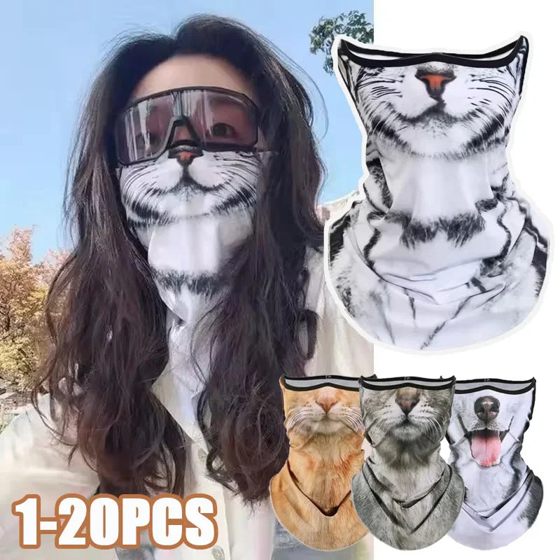1-20PCS Summer Lce Silk Breathable Bandana Cycling Running Scarf Riding Hiking Sports 3D Animal Face Mask Scarf Neck Protection Vue