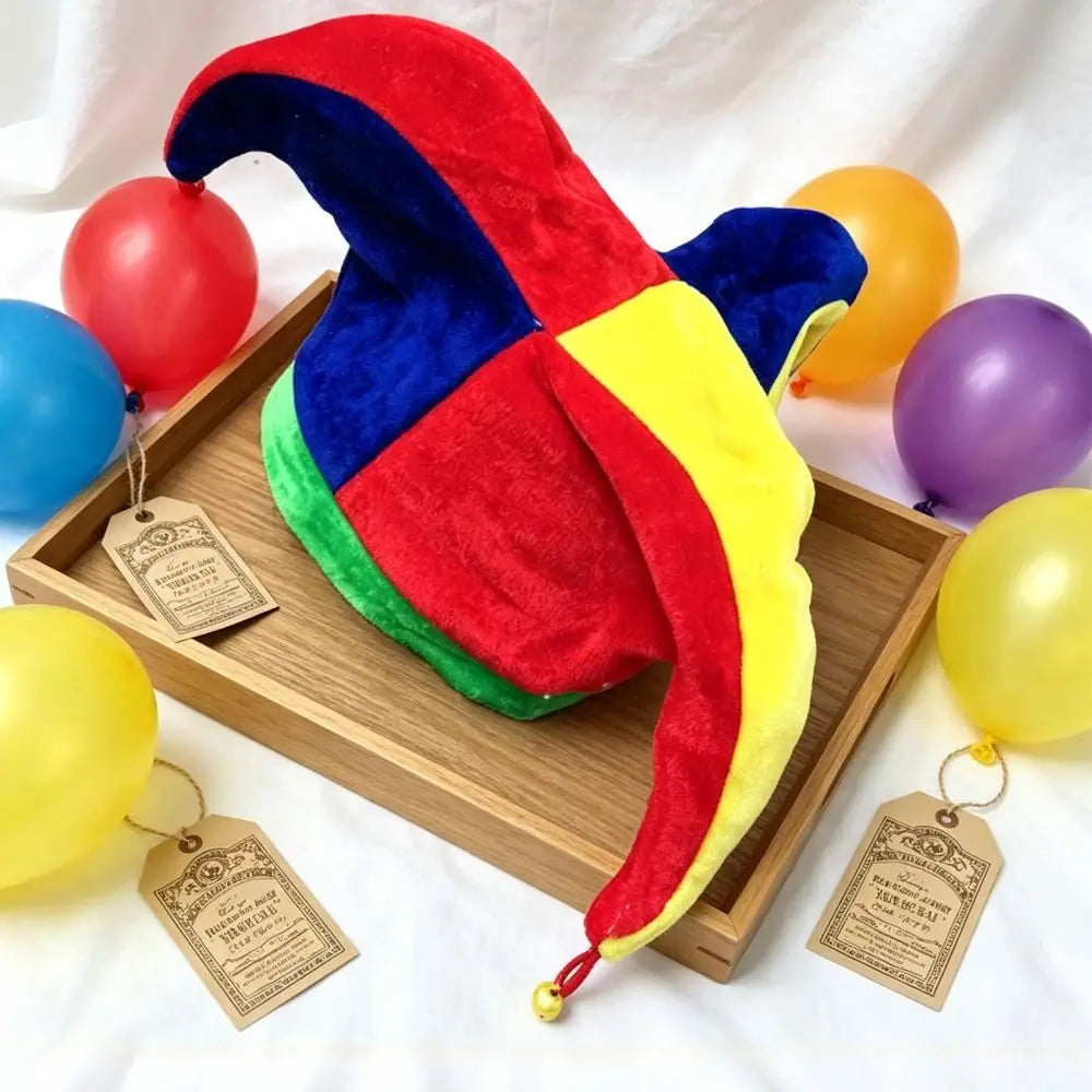 Multicolor Clown Hat 3 Points with Bells Mardi Gras Cap Funny Design Triangle Shape Halloween Party Hat Performance Stage Vue