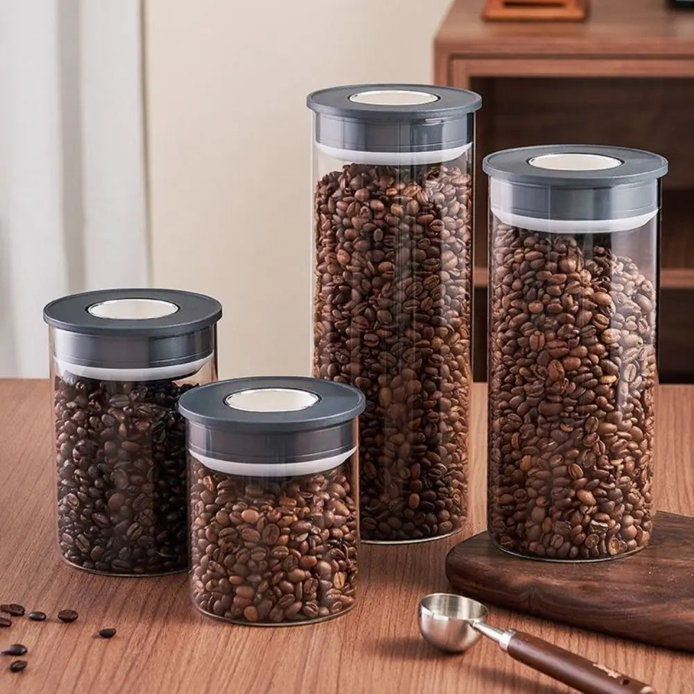 Glass Vacuum Sealed Tank Transparent Press Type Coffee Beans Storage Bottle Moisture-proof Fresh Keeping Tea Storage Container Vue