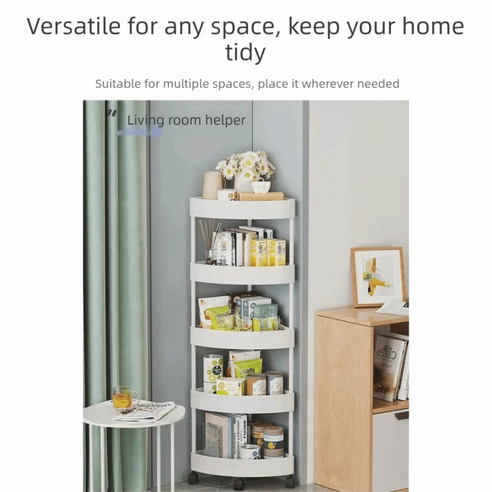 Multi-Tier Corner Storage Rack with Wheels Large Capacity Mobile Storage Rack Space-Saving Detachable Tiers Vue