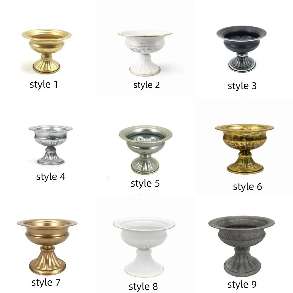 European Retro Flower Vase Metal High-footed Urn-shaped Vase Elegant Luxury Flower Pots Hotel Vue