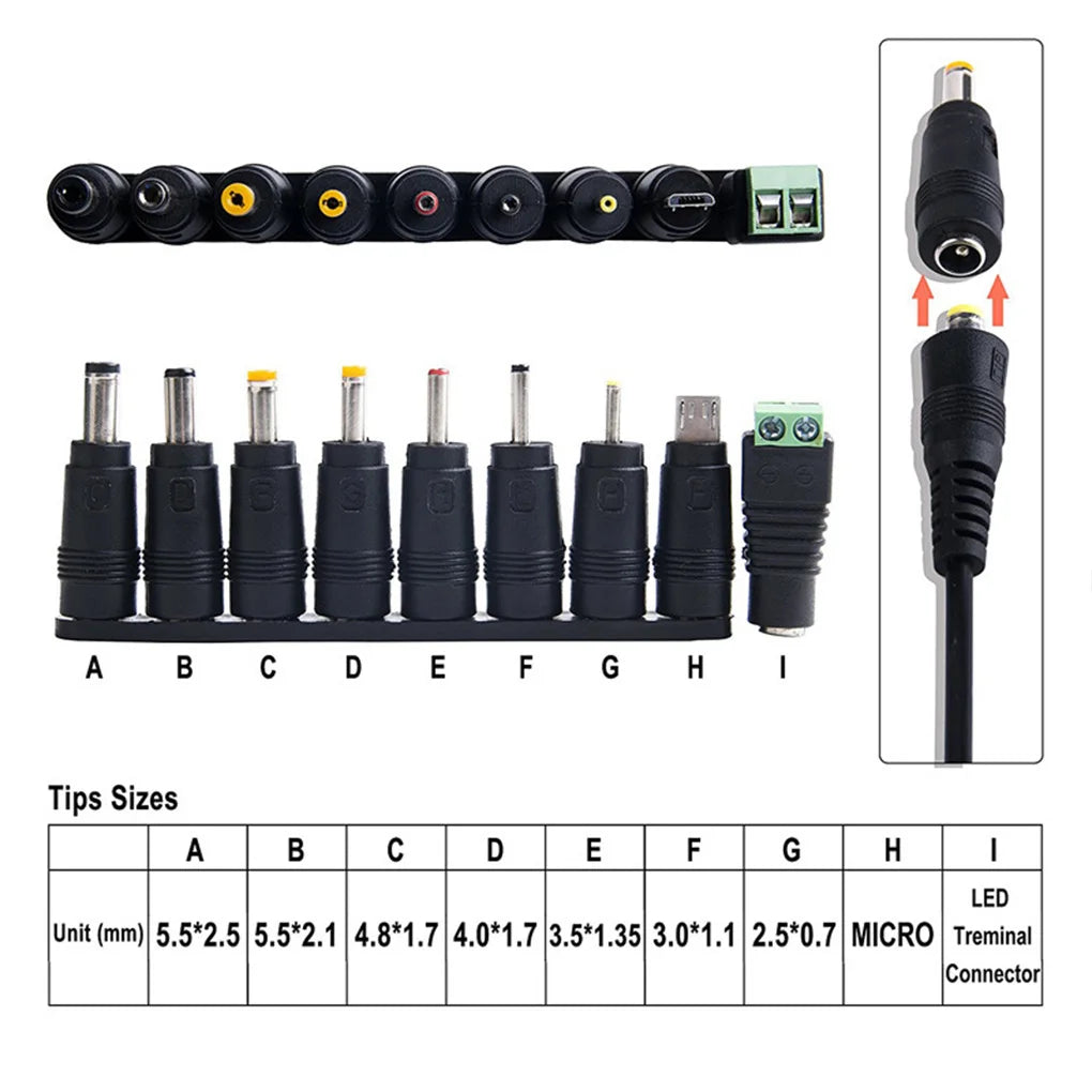 Universal Adjustable Power Adapter 3V–12V | 8 DC Connectors Universal Power Adapter Vue