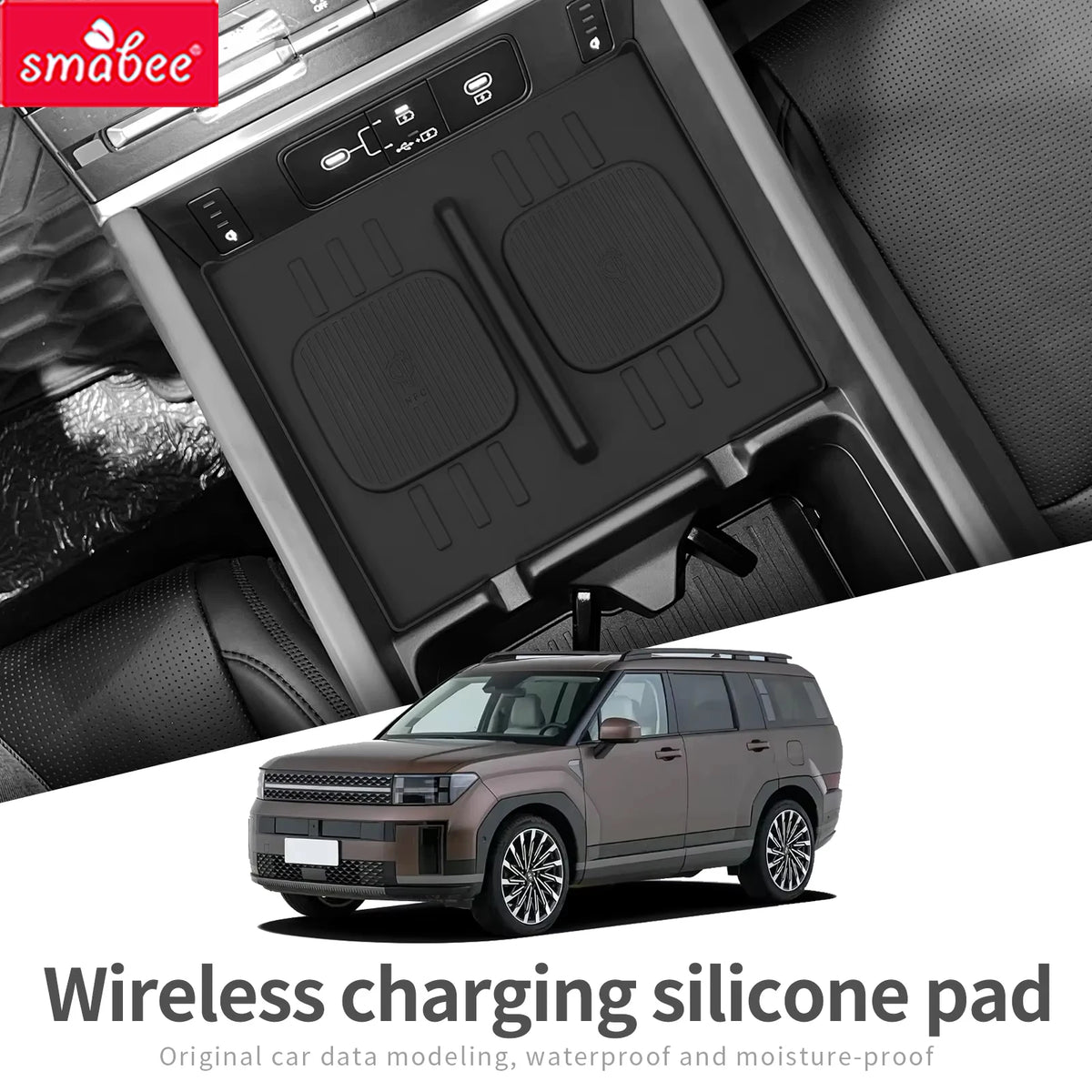 Smabee for Hyundai Santa Fe 2024 2025 2026 Car Anti-Slip Pad Silicone Center Console Wireless Charger Interior Accessories Black Vue