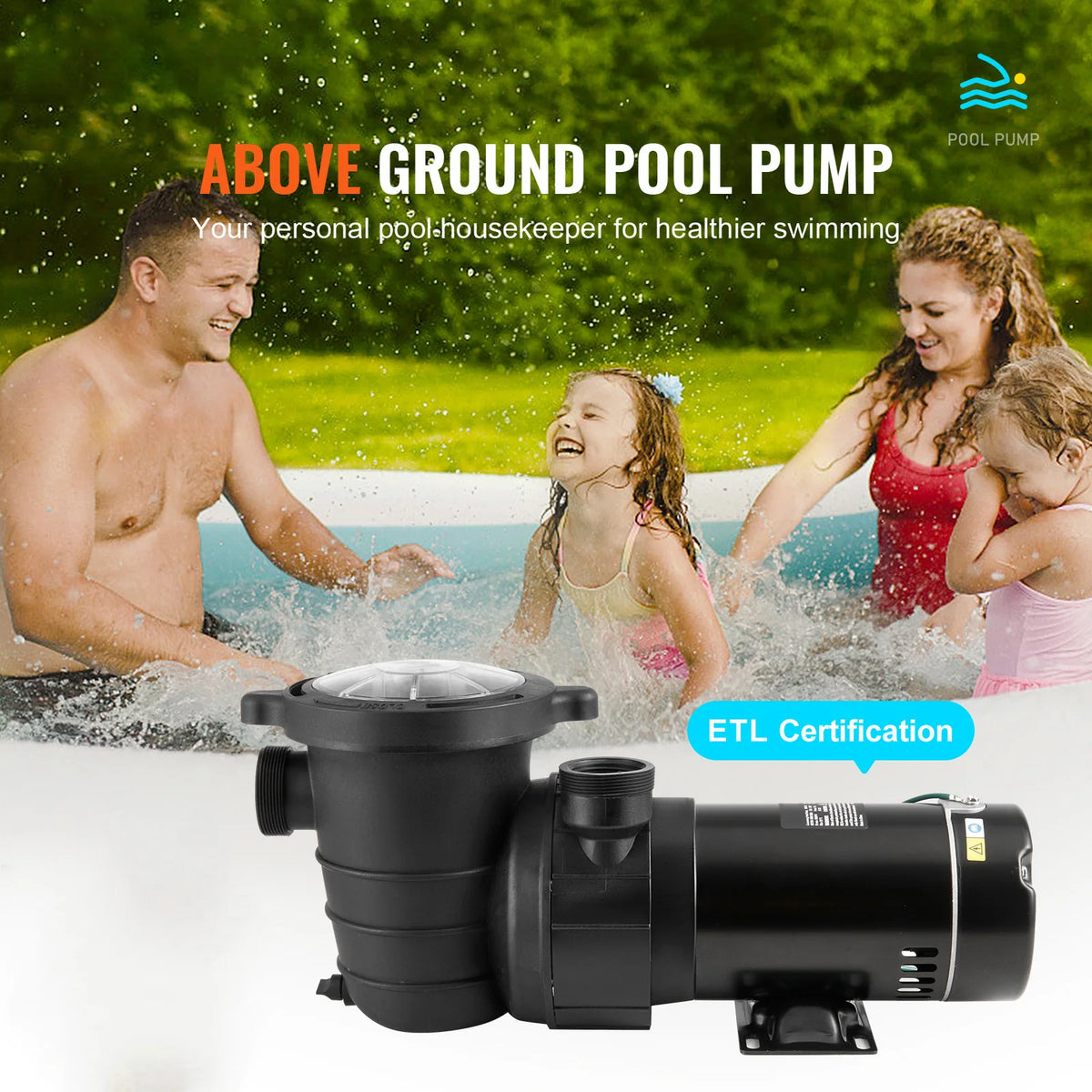 Above Ground Pool Pump 1HP–2HP Single Speed w/ Filter Basket Pool Pump Vue