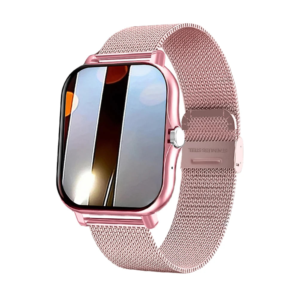 2025 New Square Sport Smartwatch for Android/IOS Heart Rate/Sleep Monitor Fitness Tracker BT Call Smart Watch For Men Women Gift Vue Steel pink