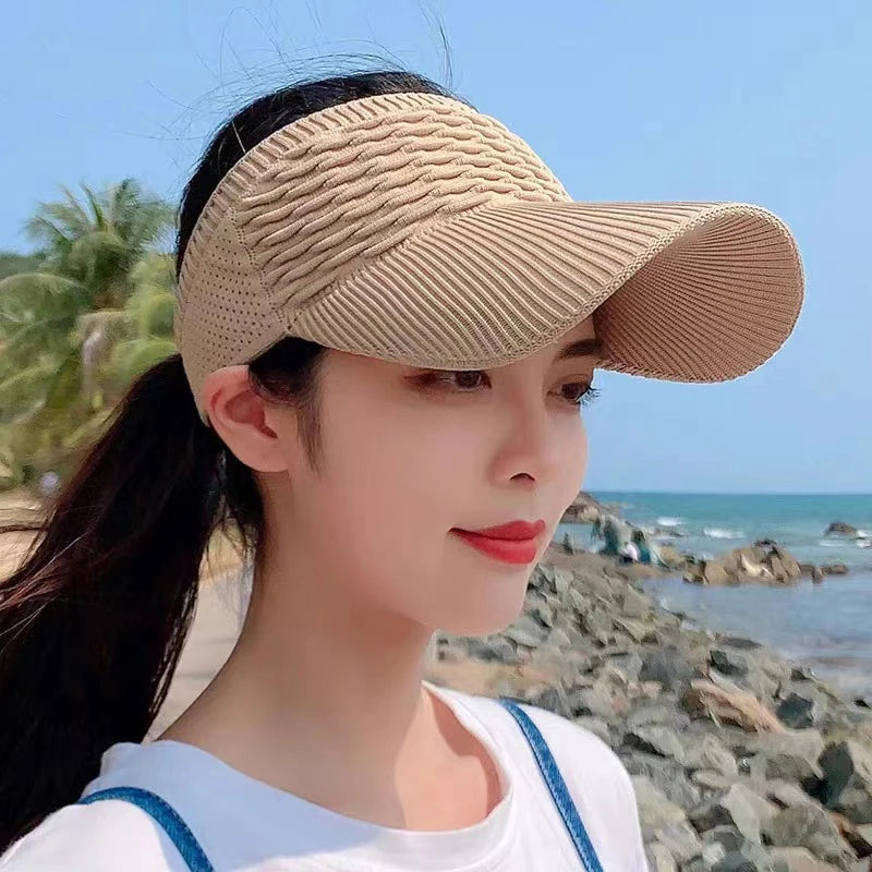 Summer Anti-UV Sun Hat Women Empty Top Hat Travel Beach Outdoor Sports Visor Cap Knitted Baseball Hat Vue