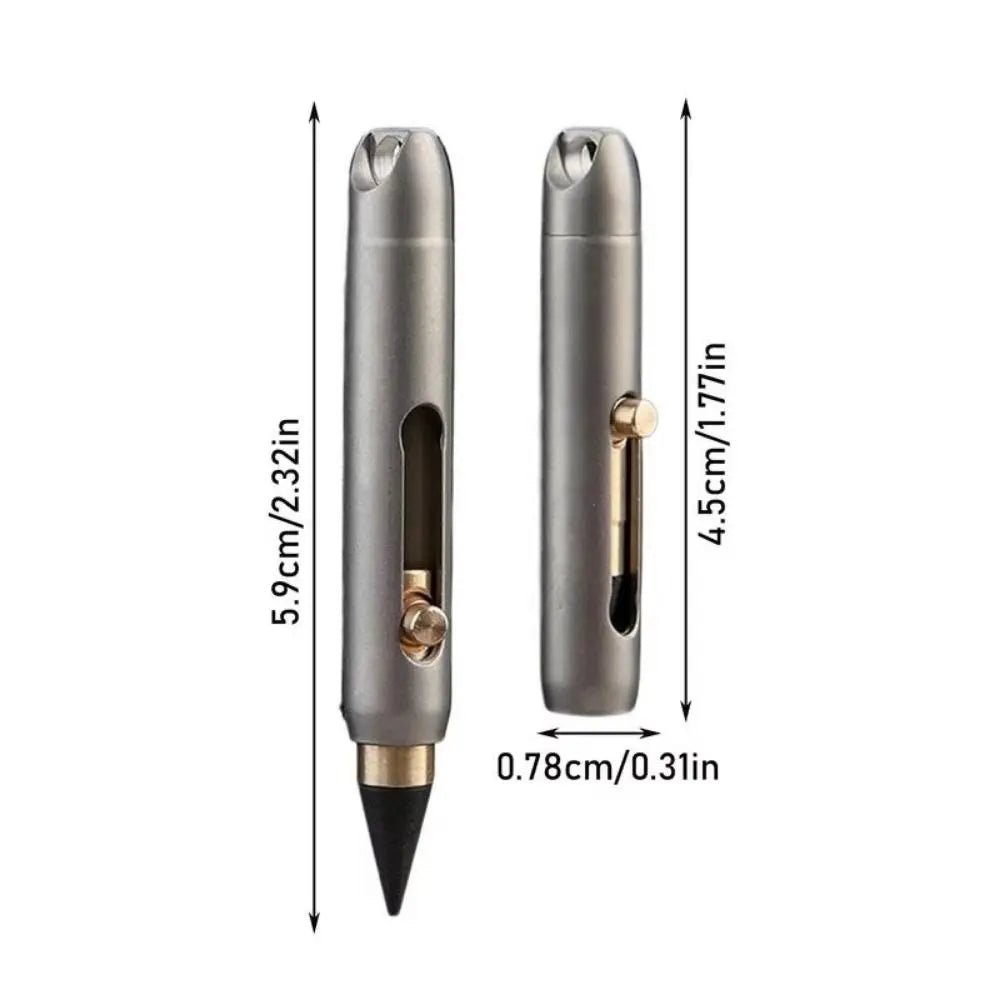 Titanium Alloy Mini Eternal Pen Light Weight 2 Replacement Pen Tips Portable Emergency Writer Reusable Erasable Vue