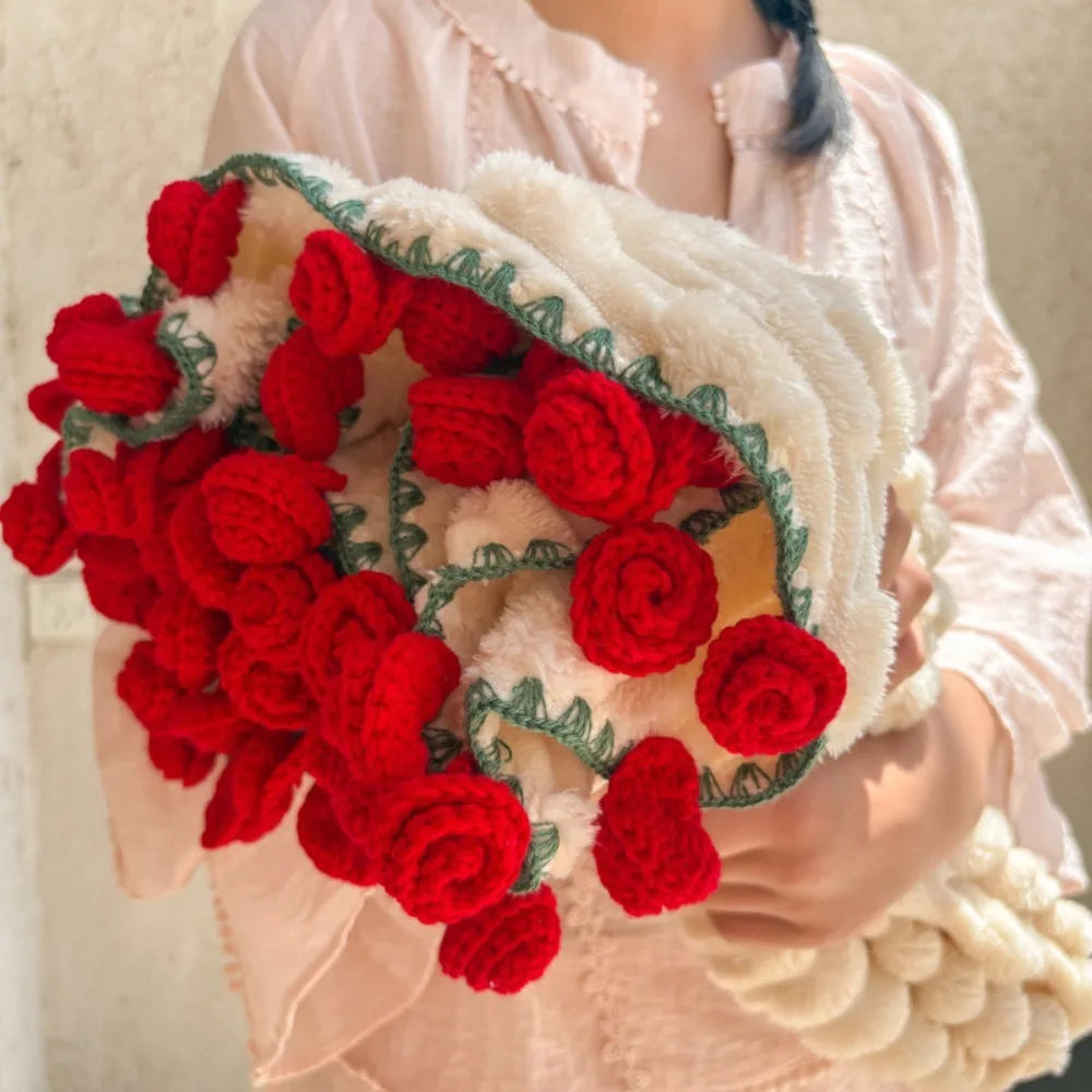 Fashion Fleece Rose Bouquet Blanket Soft Warm Crocheted Flower Blanket Finished Handmade Floral Throw Blanket Wedding Gift Vue Red 100cm